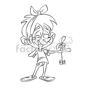 vector child pulling a tooth with a string drawing in black and white