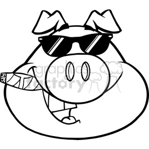 Funny Cartoon Pig with Sunglasses and Cigar