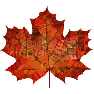 A geometric polygonal illustration of a maple leaf in shades of red, orange, and brown.