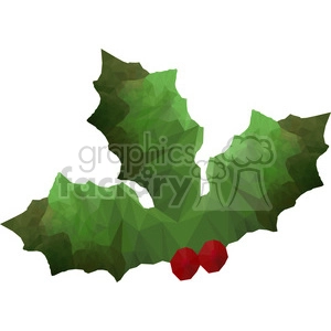Geometric low poly clipart image of holly leaves and berries.