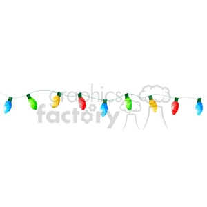 A clipart image featuring a string of colorful, low-poly styled Christmas lights in various colors including blue, green, yellow, and red, hanging on a green wire.