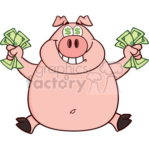 Wealthy Cartoon Pig With Money - Financial Success Concept