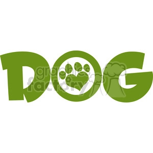 A green clipart image of the word 'DOG' with the letter 'O' designed as a paw print.