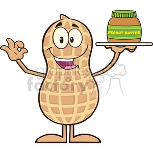 8632 Royalty Free RF Clipart Illustration Peanut Cartoon Character Holding A Jar Of Peanut Butter Vector Illustration Isolated On White