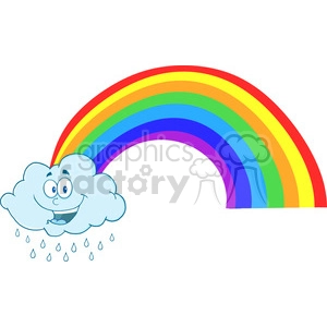 Royalty Free RF Clipart Illustration Happy Cloud Raining With Rainbow