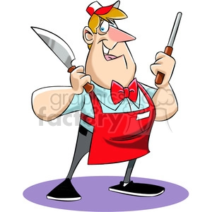 Chuck the cartoon butcher holding a knife