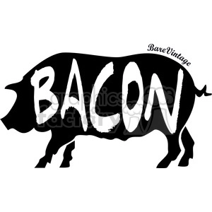 A black silhouette illustration of a pig with the word 'BACON' written in large white letters across its body, resembling a vintage sign. The word 'BareVintage' is written in smaller cursive letters above the pig.