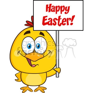 Cute Cartoon Chick Holding Happy Easter Sign