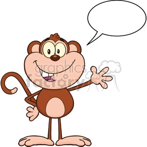 Clipart image of a cartoon monkey character smiling and waving, with an empty speech bubble.