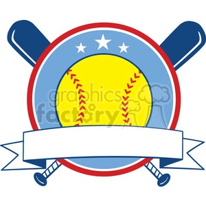 9611 yellow softball over crossed bats logo design label vector illustration isolated on white background
