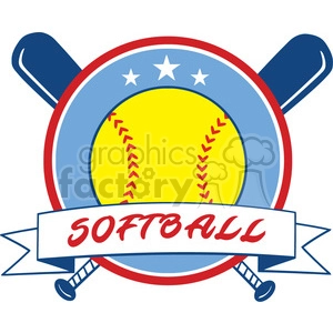9612 yellow softball over crossed bats logo design label vector illustration isolated on white background with text