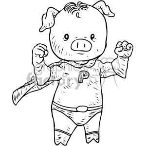 super pig character vector illustration