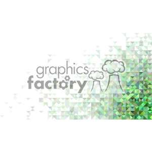 Abstract geometric clipart image with green and white triangular patterns dispersed on a white background.