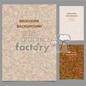 A set of three brochure backgrounds with a pixelated mosaic design in varying colors. The main brochure has a centered title 'BROCHURE BACKGROUND' in brown text, with placeholder text below it. The mosaic patterns differ in color intensity.