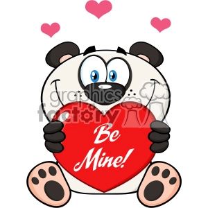 10683 Royalty Free RF Clipart Cute Panda Bear Cartoon Mascot Character Holding A Valentine Love Heart With Text Be Me Vector Illustration