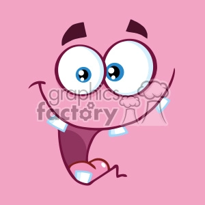 10852 Royalty Free RF Clipart Crazy Cartoon Funny Face With Smiling Expression Vector With Pink Background