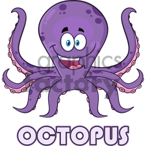Royalty Free RF Clipart Illustration Happy Purple Octopus Cartoon Mascot Character Vector Illustration Isolated On White Background With Text Octopus