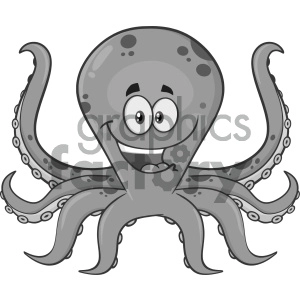 Royalty Free RF Clipart Illustration Gray Octopus Cartoon Mascot Character Vector Illustration Isolated On White Background