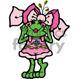 Cheerful Anthropomorphic Frog with Pink Dress and Bow