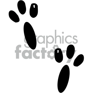 The image displays a pair of black animal paw prints. Each paw print consists of four smaller oval shapes representing toes and one larger oval shape representing the pad.