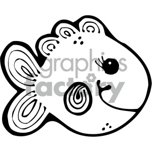 The clipart image depicts a cartoon-style drawing of a fish. The fish has a simplified form with playful, exaggerated features such as a large eye, a smiling mouth, and patterned fins and tail.