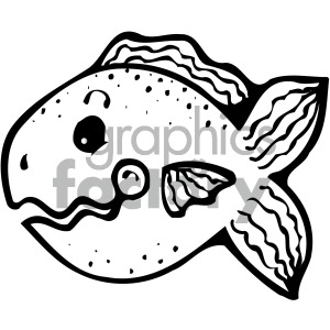 Black and White Illustration of a Cartoon Fish