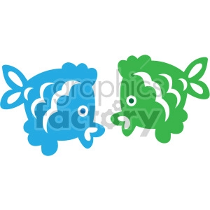 This clipart image features two stylized fish: one blue and one green. They are depicted in a simple, cartoon-like design. Both fish have noticeable fins and tails, with friendly expressions on their faces.