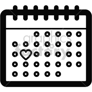 black and white calendar icon for valentines day