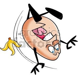 cartoon egg character sliping on a banana peel