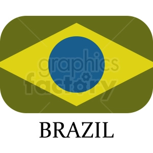 This image contains a stylized representation of the flag of Brazil, depicted in a simple, flat design. The flag features a green background with a large yellow rhombus in the center, and a blue circle within the rhombus. The word BRAZIL is displayed below the flag.