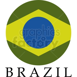 This clipart image features a stylized representation of the flag of Brazil with a circular shape, instead of the traditional rectangular form. The flag design includes a green background with a yellow rhombus at the center and a blue circle within it. The name BRAZIL is prominently displayed below the flag.