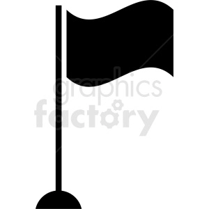 The image is a simple, black and white clipart of a flag on a flagpole. The flag is shown as a solid black, waved rectangle to represent its fluttering in the wind, while the pole is a straight vertical line with a circular base at the bottom.