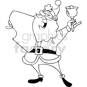 black and white cartoon Santa Clause checking his list clipart