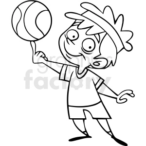 black and white cartoon child playing basketball vector