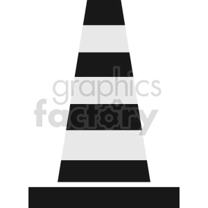 A simple clipart image of a black and white traffic cone with alternating stripes.