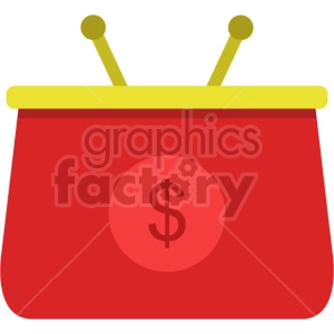 A red coin purse with a yellow clasp, featuring a dollar sign on the front.