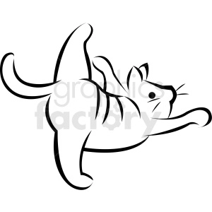 Black and white cartoon cat doing yoga standing bow pose vector