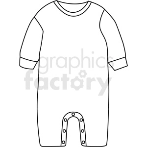 Clipart of a baby onesie. The image is a simple black and white outline of a long-sleeve baby onesie with snap buttons at the bottom.