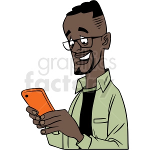 The clipart image shows an African-American man laughing while looking at his phone. The implication is that he is amused by something he saw on social media.
