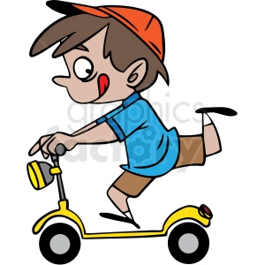 cartoon child riding a scooter vector