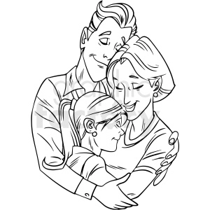 black white family hugging vector clipart