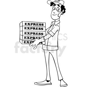 black and white cartoon pizza delivery guy vector clipart