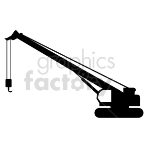 Silhouette of a construction crane with a long arm and hook.