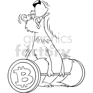 black and white cartoon bitcoin bear vector clipart