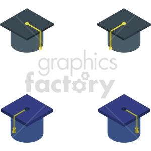 isometric graduation cap vector icon clipart bundle