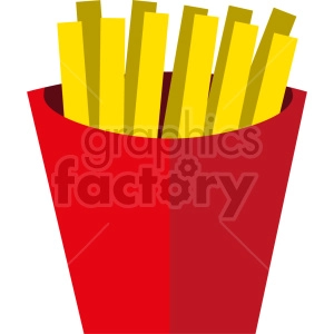 The clipart image shows a serving of French fries in a to-go container commonly used in fast food restaurants. It depicts a popular type of fast food that is often served as a side dish or snack.
