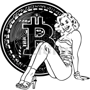 black and white bitcoin girl clipart
