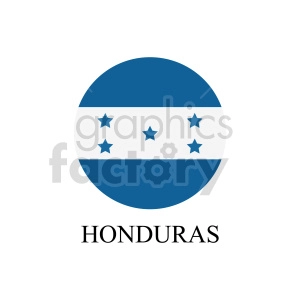 The clipart image features a circular design with the flag of Honduras inside it. The flag consists of two horizontal blue stripes with a white stripe in the middle, and five blue stars arranged in an X pattern in the center white stripe. Below the flag design, the word HONDURAS is written in capital letters.