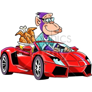 cartoon ape in red lamborghini clipart