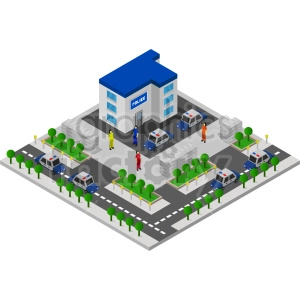 large police station isometric vector clipart